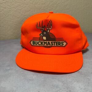 Vintage Buckmasters Hat Cap Snap Back Blaze Orange Hunting Deer Outdoors